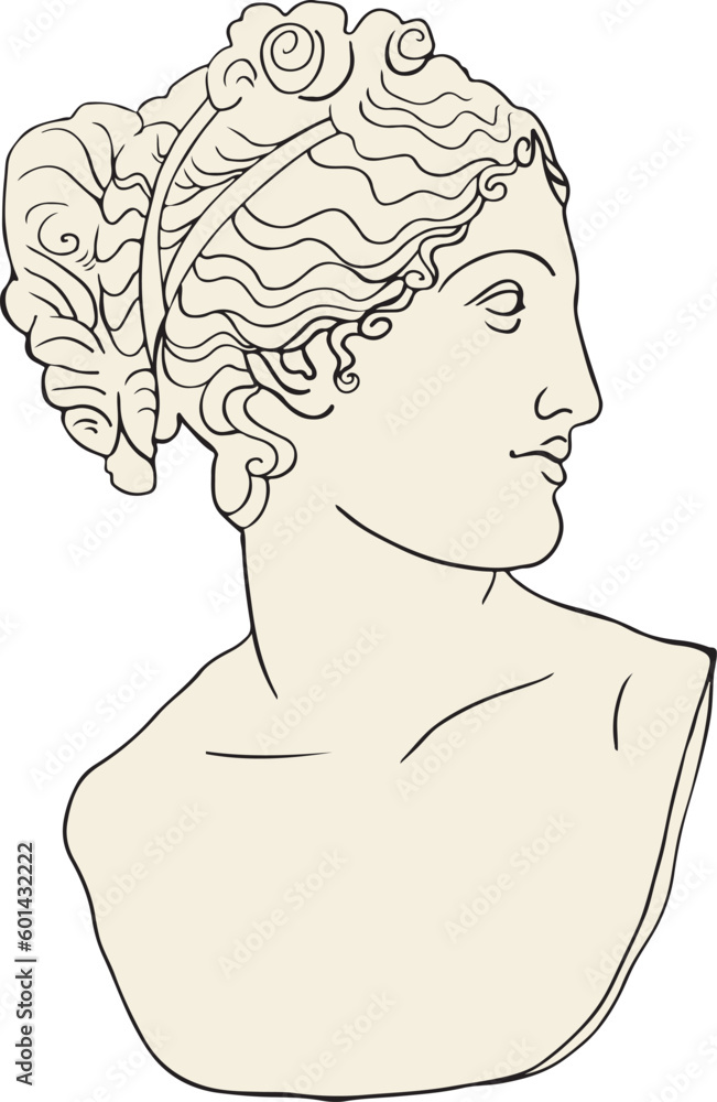 greek woman sculpture, antique classical sculpture, ancient sculpture, hand drawn, boho colors, classical sculpture, modern style, vector.