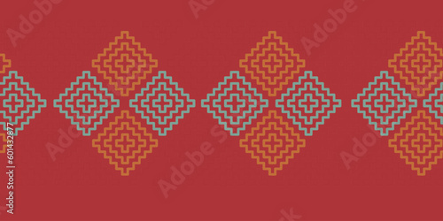  Pixel pattern. Ethnic abstract art. Harmonious pattern in tribal ornament, folk embroidery, Aztec geometric print. Design for carpet, wallpaper, clothing, textile, pillow, curtain. 