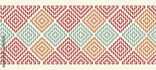  Pixel pattern. Ethnic abstract art. Harmonious pattern in tribal ornament, folk embroidery, Aztec geometric print. Design for carpet, wallpaper, clothing, textile, pillow, curtain.
