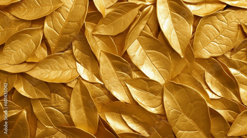 Fond de feuilles mortes couleur or, imitation feuilles dorées, texture métallique photo