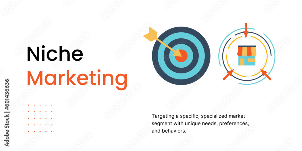 Fototapeta premium Niche Marketing Banner on Light Background. Stylish Marketing Banner with Black Text and Colored Icons for Business and Marketing