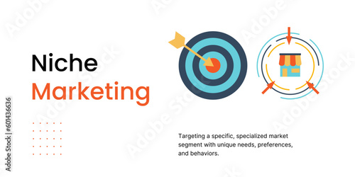 Niche Marketing Banner on Light Background. Stylish Marketing Banner with Black Text and Colored Icons for Business and Marketing