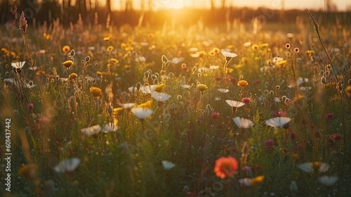 a beautiful flower meadow with colorful flowers in spring. Generative AI