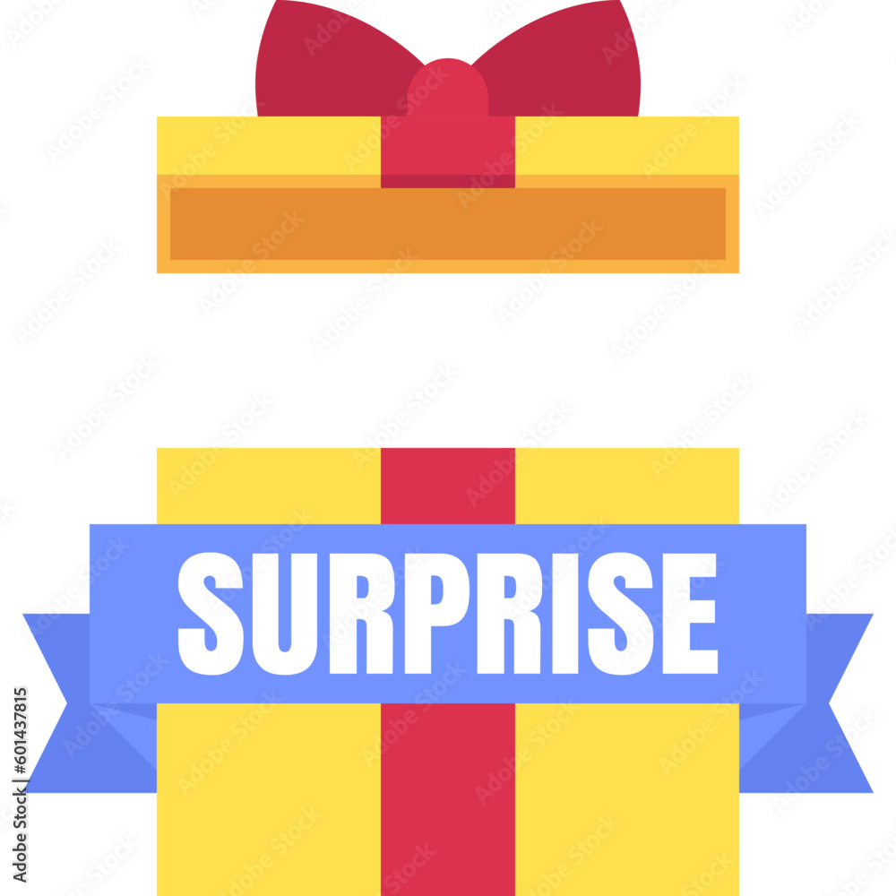 Colorful blank gift box with surprise text in flat design for using as banner Colorful blank gift box with surprise text in flat design for using as banner