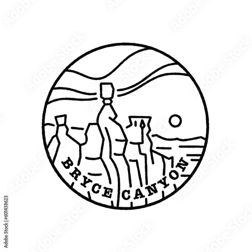 Vintage vector black and white round label. National parks of the USA. Bryce Canyon. Utah.