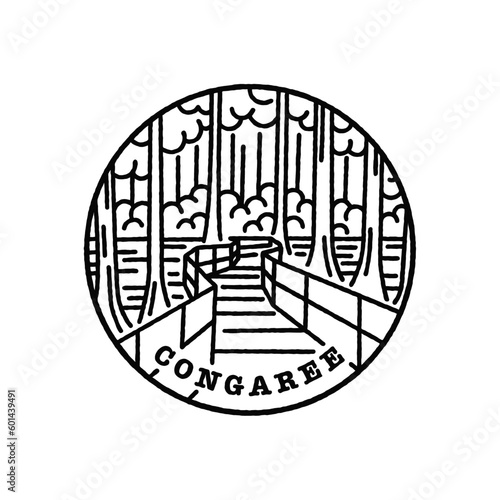 Vintage vector black and white round label. National parks of the USA. Congaree. South Carolina.