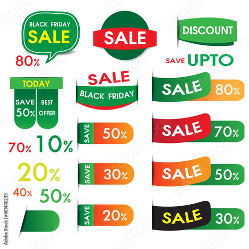 Set of green discount labels