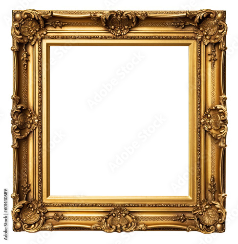 Golden picture frame vintage style isolated on white background. digital illustration. Generative AI © LiliGraphie