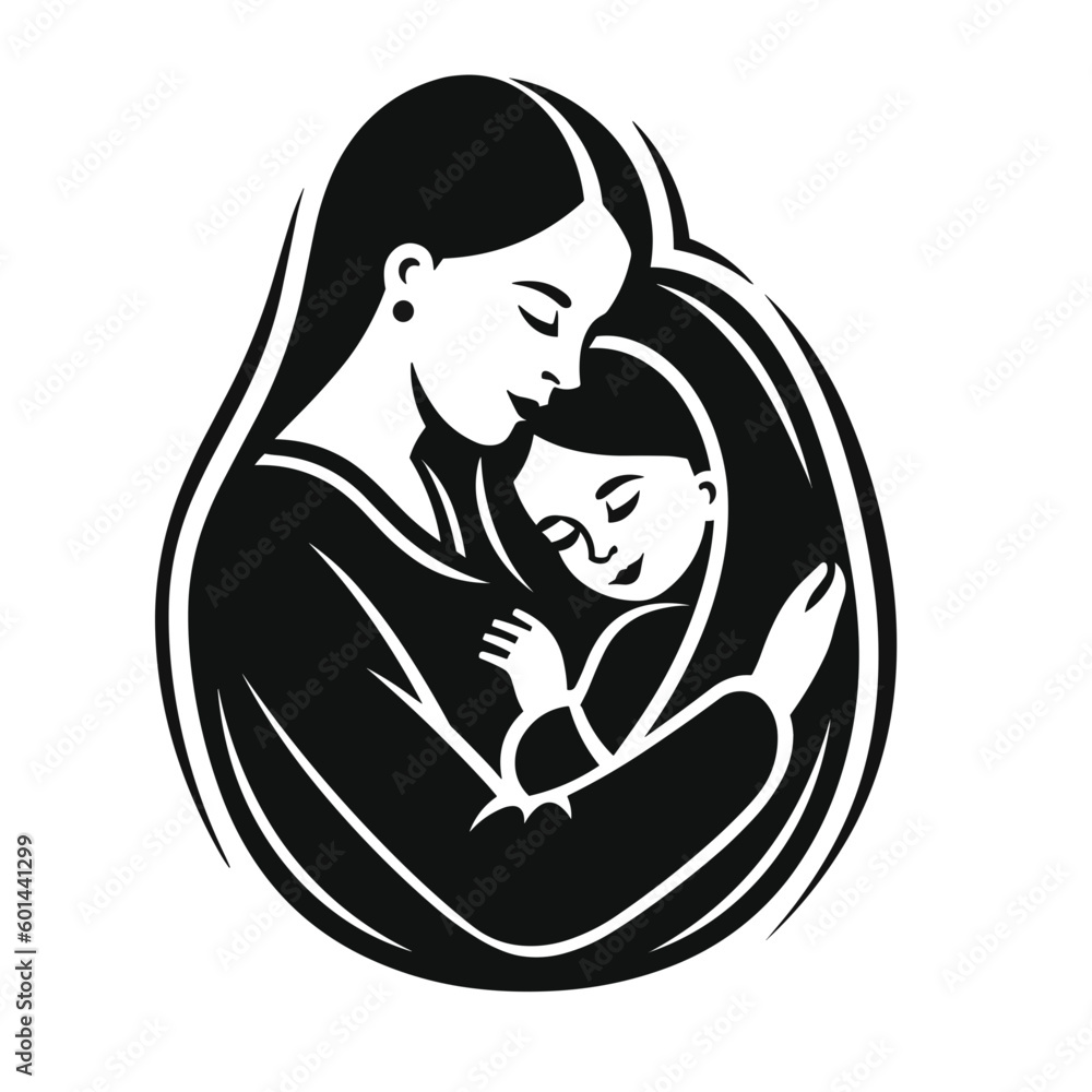 Mother's Day Icon: Simple Black Vector of Mother and Child Mother's Day Icon: Simple Black Vector of Mother and Child