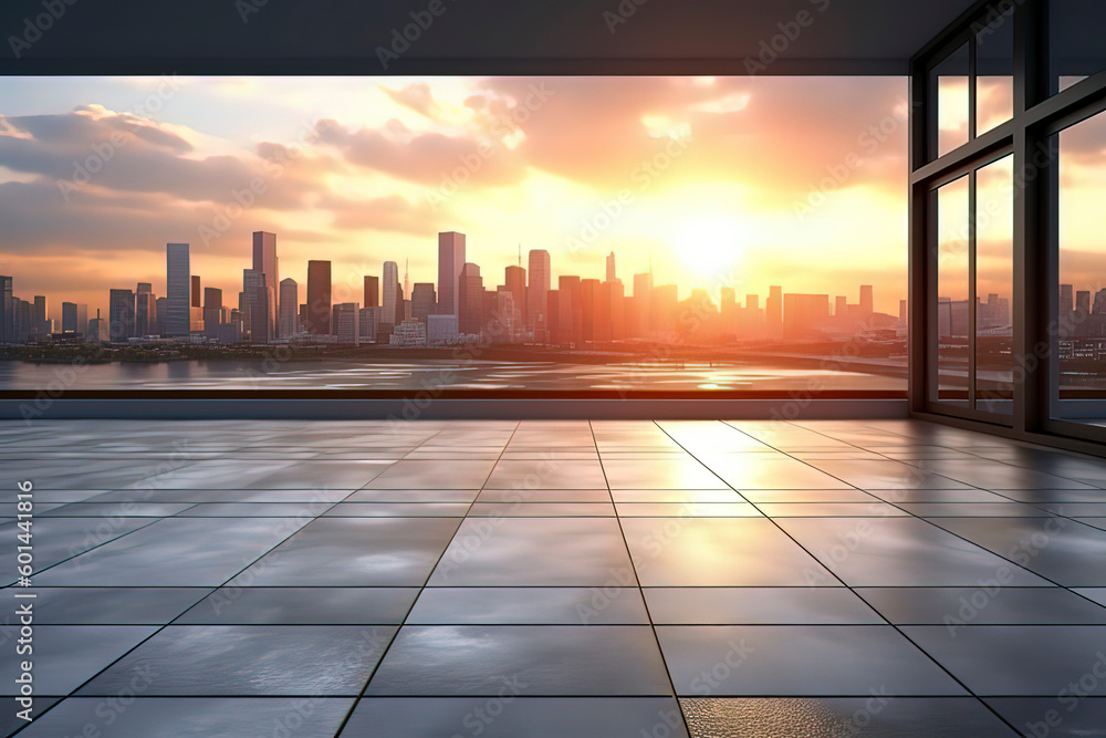 Empty ground and urban skyline. AI technology generated image Empty ground and urban skyline. AI technology generated image