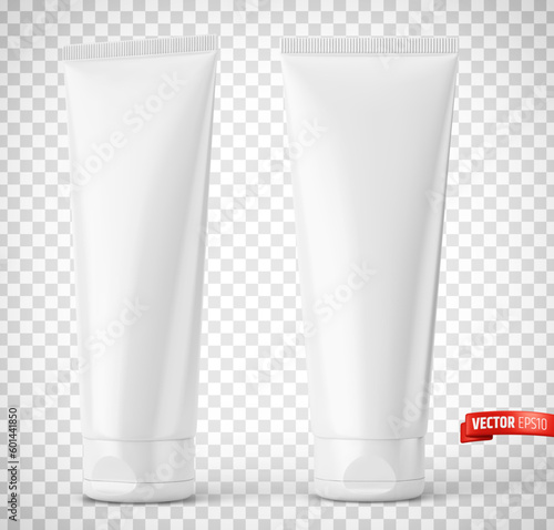 Vector realistic illustration of white cosmetic tubes on a transparent background.
