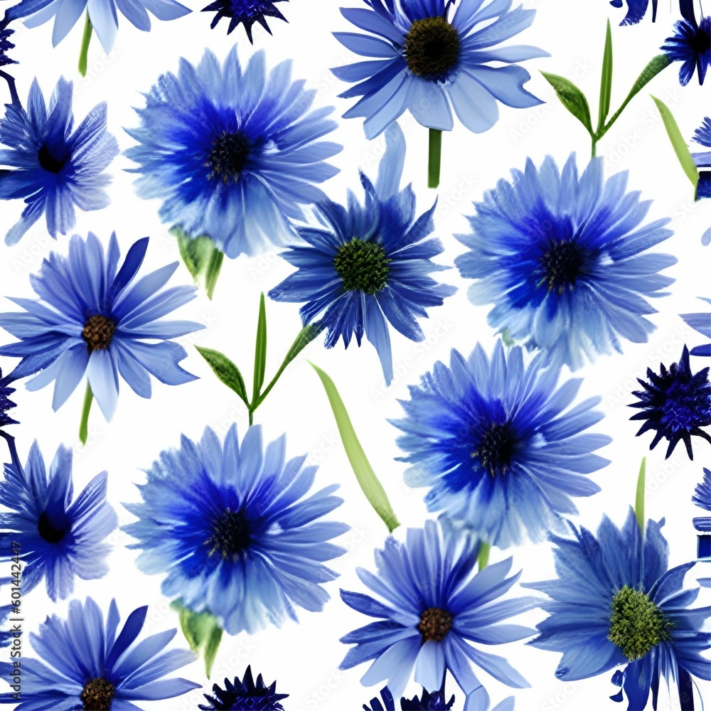 Watercolor flowers abstract print with cornflowers