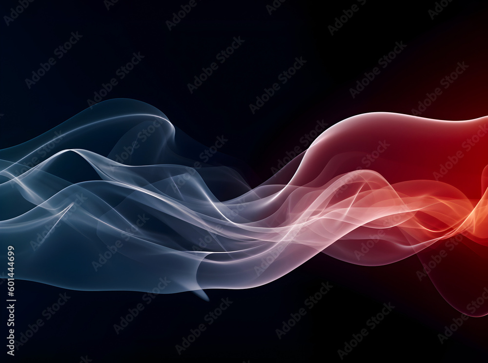 Red and blue smoke texture background. Texture of steam. Abstract red and blue smoke on black background. Generative AI