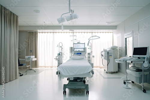 Recovery room with a patient resting after surgery, Generative AI