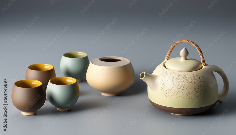 premium tea set wallpaper for chinese cultural presentation generative ai