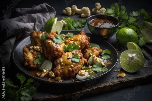 indian fried chicken meal with crispy coating and spicy seasoning generative ai