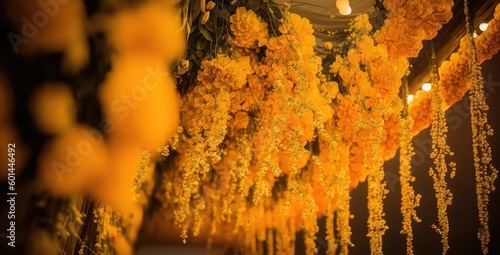 fresh and blossom marigold flower garland wallpaper for seasonal decorations generative ai