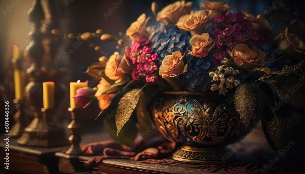 beautiful and royal floral bunch wallpaper with a rich touch generative ai