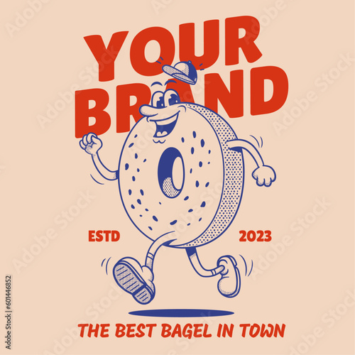 Bagel Bread Character, Retro Mascot Character