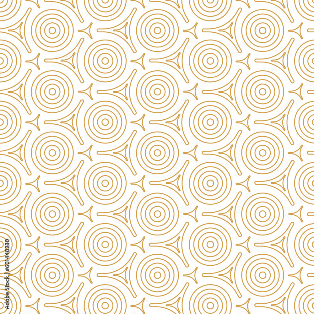 Seamless pattern with golden circles on a white background. Japanese abstract vector pattern, background in the form of a circle