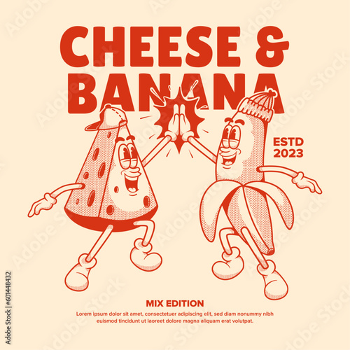 Cheese and Banana Retro Mascot Character