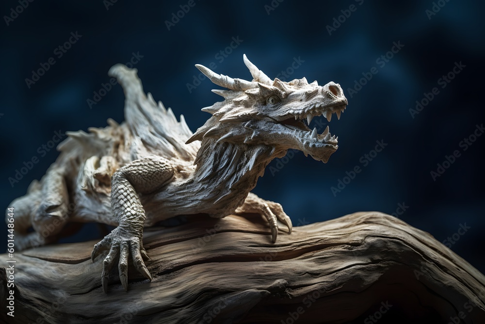 high detailed close up view of a dry wood dragon head, ai tools generated image high detailed close up view of a dry wood dragon head, ai tools generated image