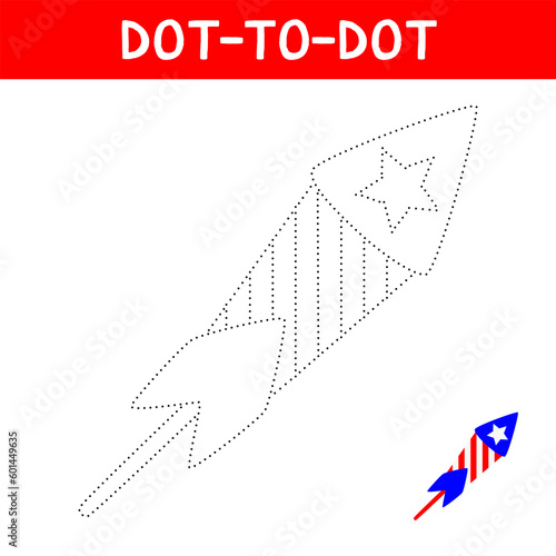 Connect the dots and draw fireworks. American Independence Day. 4th july celebration. Educational game for kids.