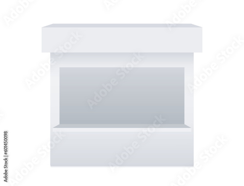 Trade kiosk or counter. Mobile market with a window for promotion isolated on white background. Vector realistic Mockup for branding. Blank template. Front view. EPS 10.