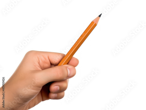hand holding a pencil, white background