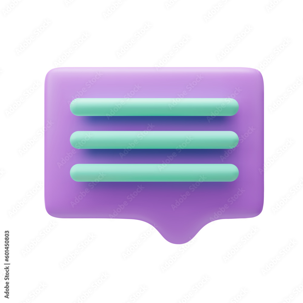 3d message isolated on white background. Stylized plastic chat with text. Volumetric purple speech bubble sign. Realistic Notification dialog icon. Social media chatting. Vector cartoon illustration 3d message isolated on white background. Stylized plastic chat with text. Volumetric purple speech bubble sign. Realistic Notification dialog icon. Social media chatting. Vector cartoon illustration