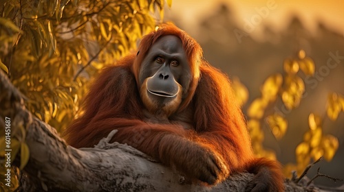 Tapanuli Orangutan in the wild. Endangered species. Generative AI.