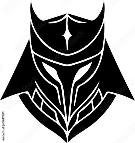 Knight logo design in black color, vector illustration of a royal warrior with armour 