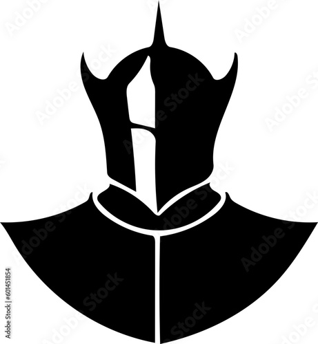 Knight logo design in black color, vector illustration of a royal warrior with armour 