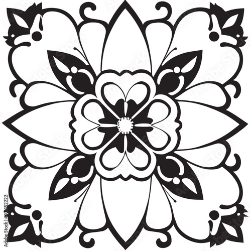 Flower clipart vector design black and white