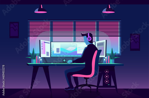 JOVEN TRABAJANDO EN MEDIO DE LA NOCHE