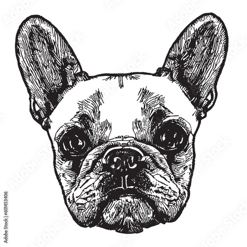 French Bulldog LINE DRAWING ART BLACK AND WHITE dog illustration