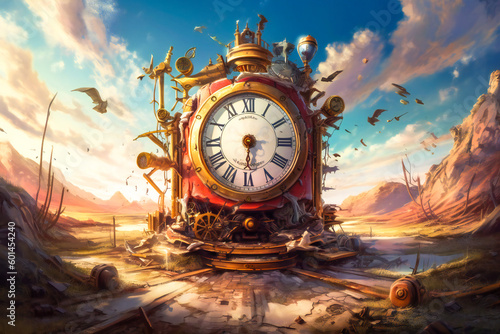 Surreal time related or time travel abstract composition. Time related concept. Created with Generative AI technology.