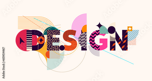 Word design. Colorful decoration inscription with abstract geometric background. Artistic typography design.