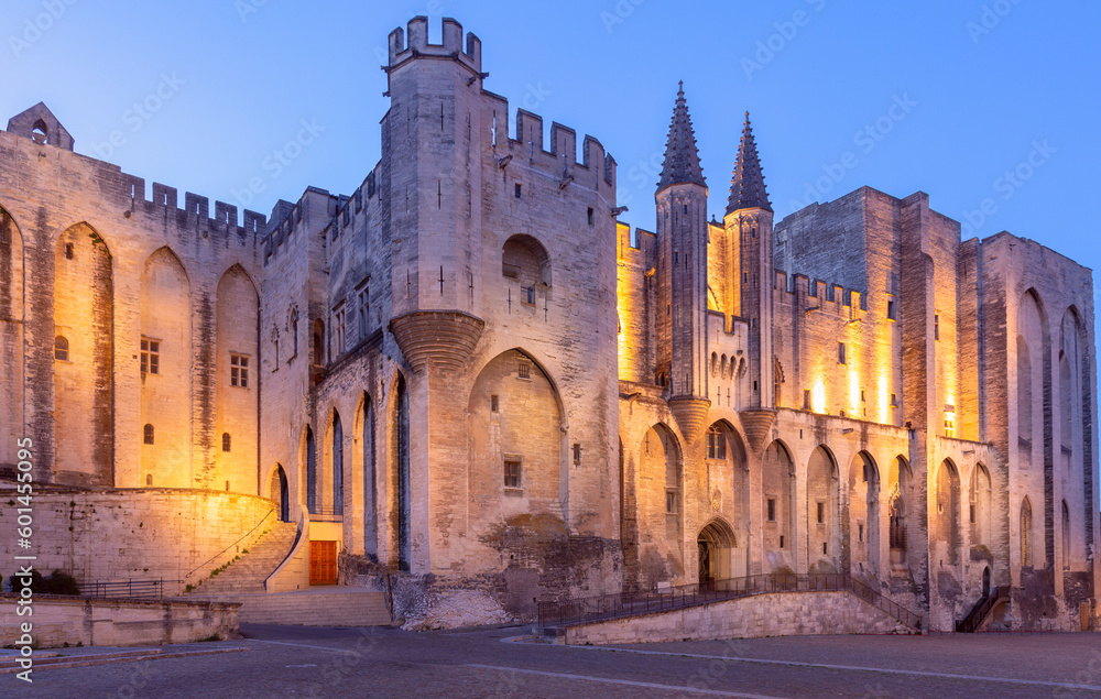 Avignon. Provence. The central facade of the papal palace at dawn.
