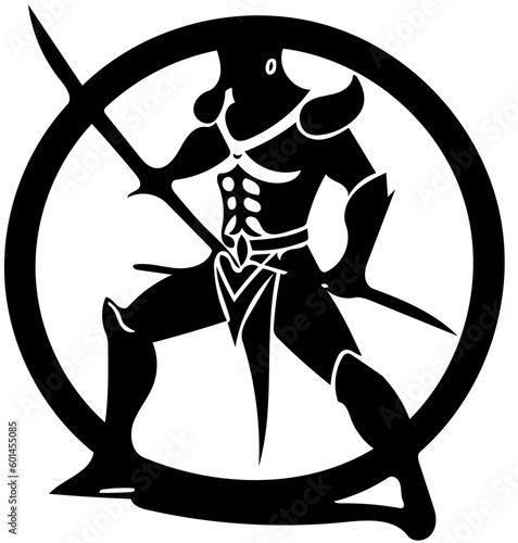 Warrior logo design in black color, vector illustration of a swordsman 