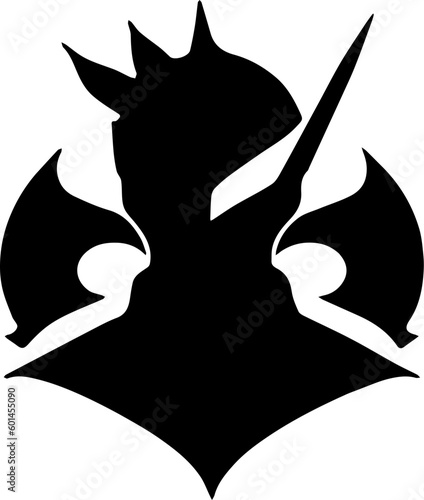 Warrior logo design in black color, vector illustration of a swordsman 