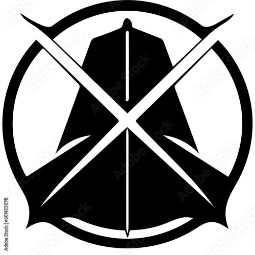 Warrior logo design in black color, vector illustration of a swordsman 