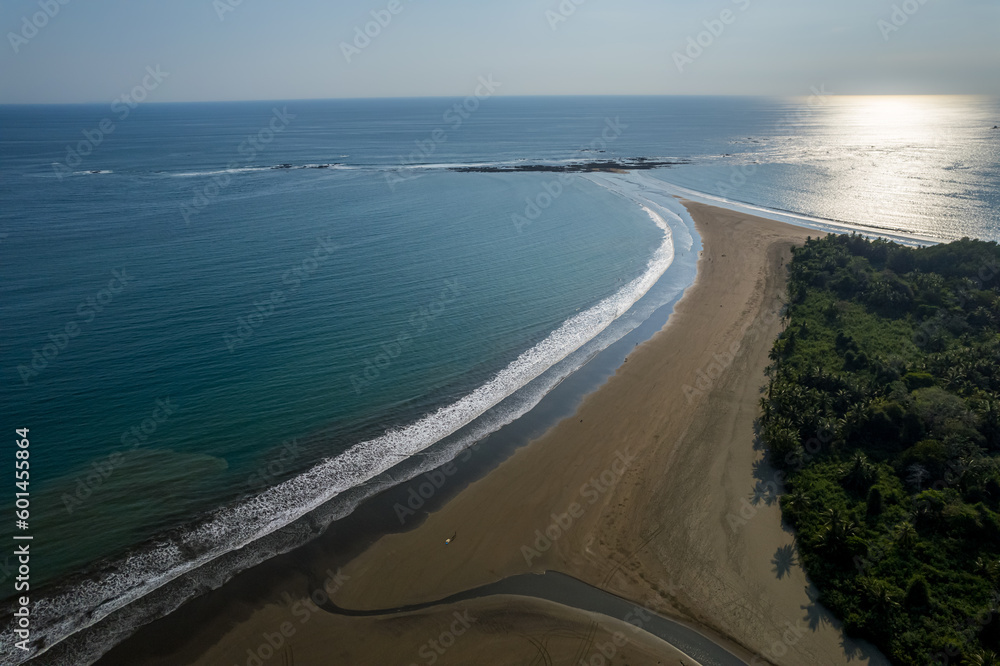 Beautiful aerial view of the majestic whale tale in the beach of the National park Marino Ballena in Costa Rica