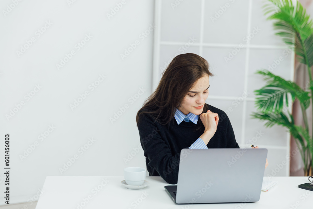chat online via internet woman with laptop remote work chat online via internet woman with laptop remote work