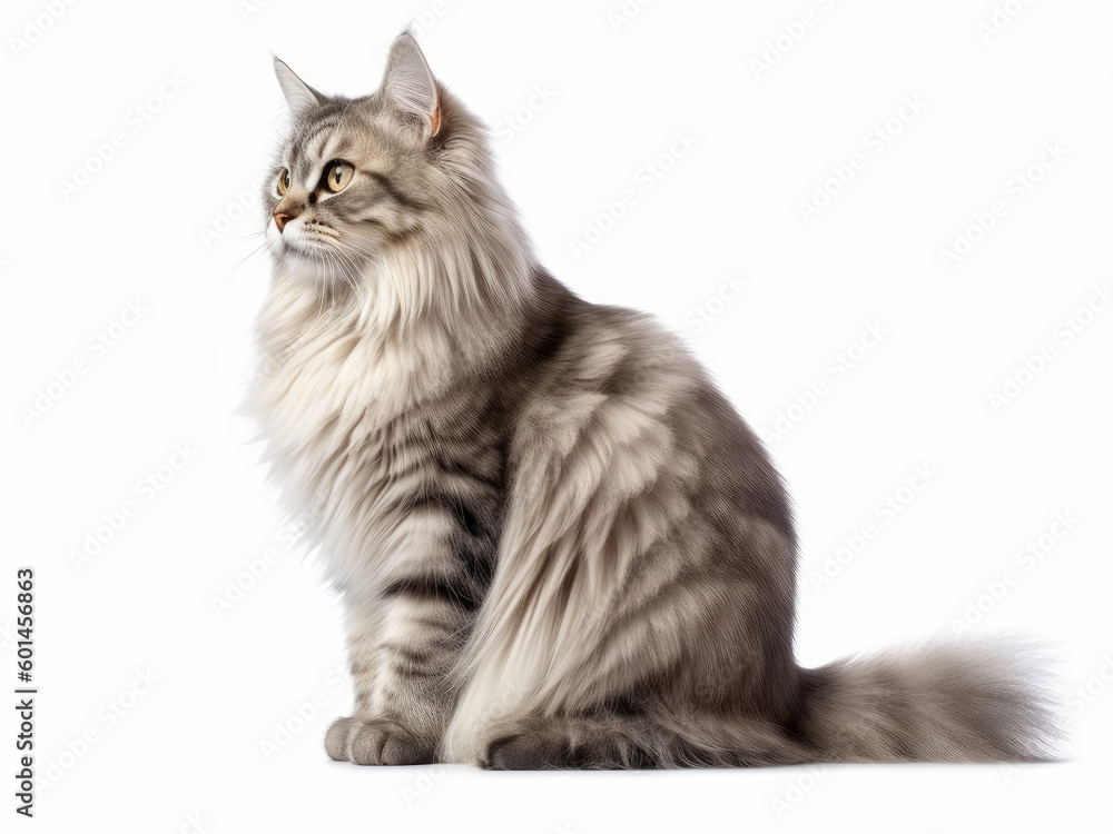 Obraz premium Photo of a Siberian cat isolated on a white background, side view
