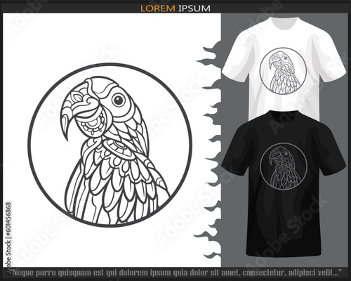 Hyacinth macaw bird mandala arts isolated on black and white t shirt.