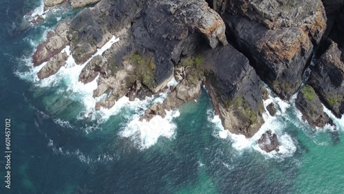 Aerial of the cliffs around sennen cornwall england uk drone.  photo