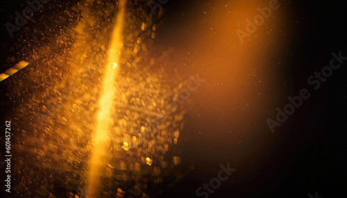 Gorgeous Blurred Lens Flare Rays and Bokeh Effect on Dark Black Abstract Background for Creating Atmospheric and Dramatic Designs, Vintage Film Flash Leak and Defocused Glare Overlay, Generative AI