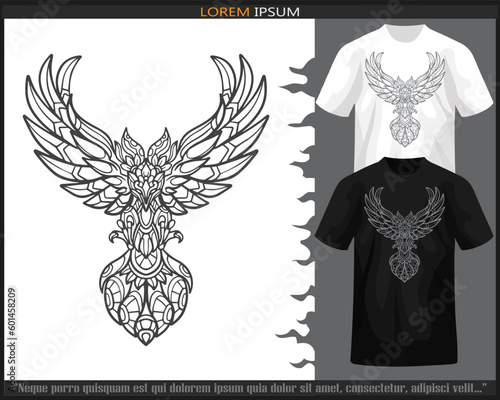 Phoenix bird mandala arts isolated on black and white t shirt.