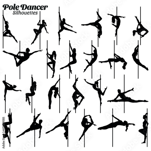 Pole dancer silhouette vector illustration set photo